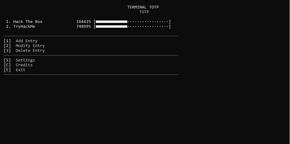 Terminal TOTP preview